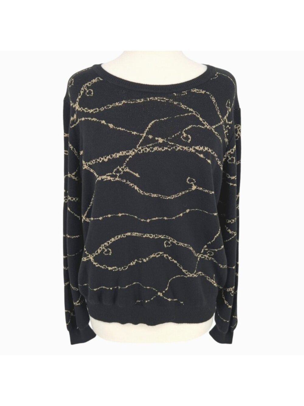 Jaclyn Smith Black Gold Metallic Sweater Mob Wife 80s Glam Retro Size XL NWT